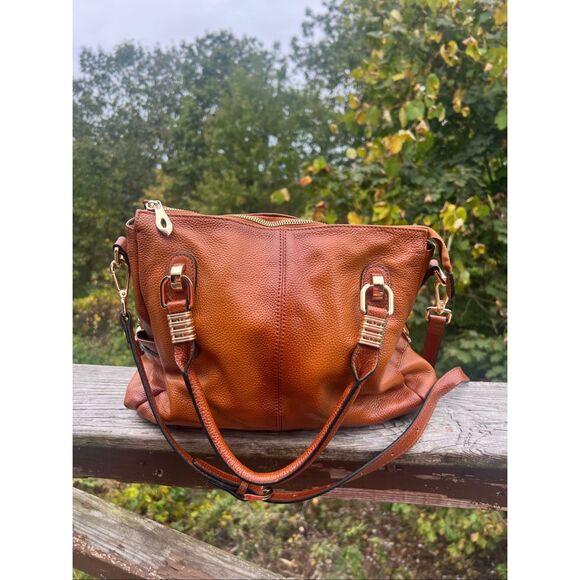 Kattee Women's * Pebbled   *Leather *Satchel Tote *Shoulder Bag Brown -Large - Picture 1 of 8